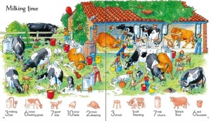 1001 things to spot on the farm - sticker book - milking time